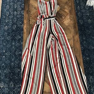 Stripe jumpsuit with side slits